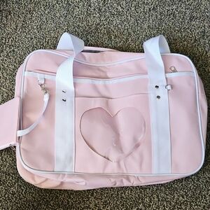 Pink and White Laptop Bag with Heart Detail